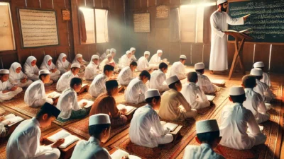 Ilustrasi kegiatan belajar di pondok pesantren. Gambar: AI