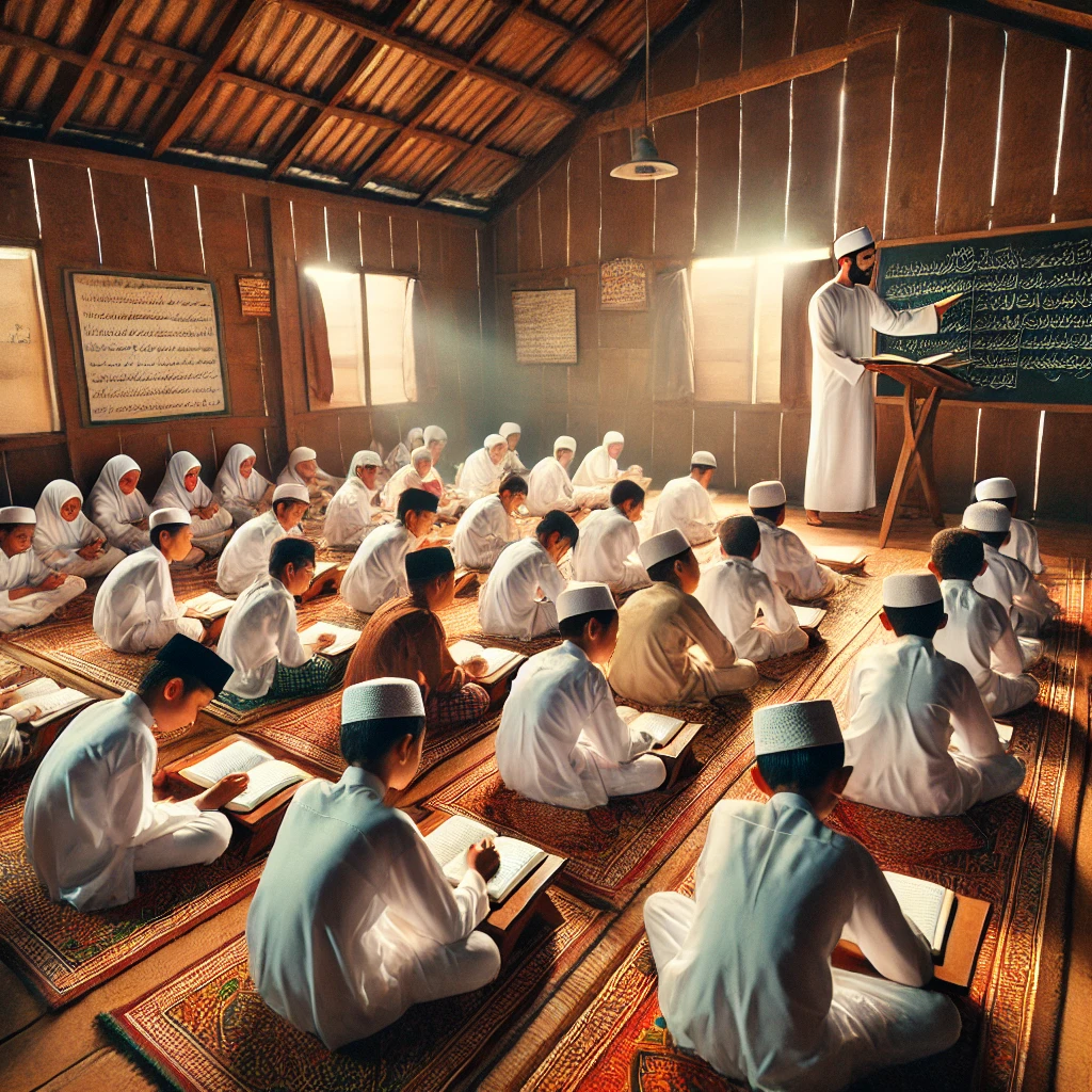 Ilustrasi kegiatan belajar di pondok pesantren. Gambar: AI