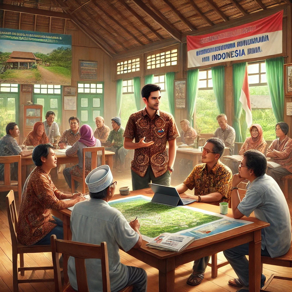 Ilustrasi gambar pendamping desa sedang bekerja di kantor desa. Gambar by: AI.