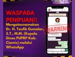 Waspada Penipuan! Nama Kepala Dinas PUPRP Ciamis Dicatut di WhatsApp