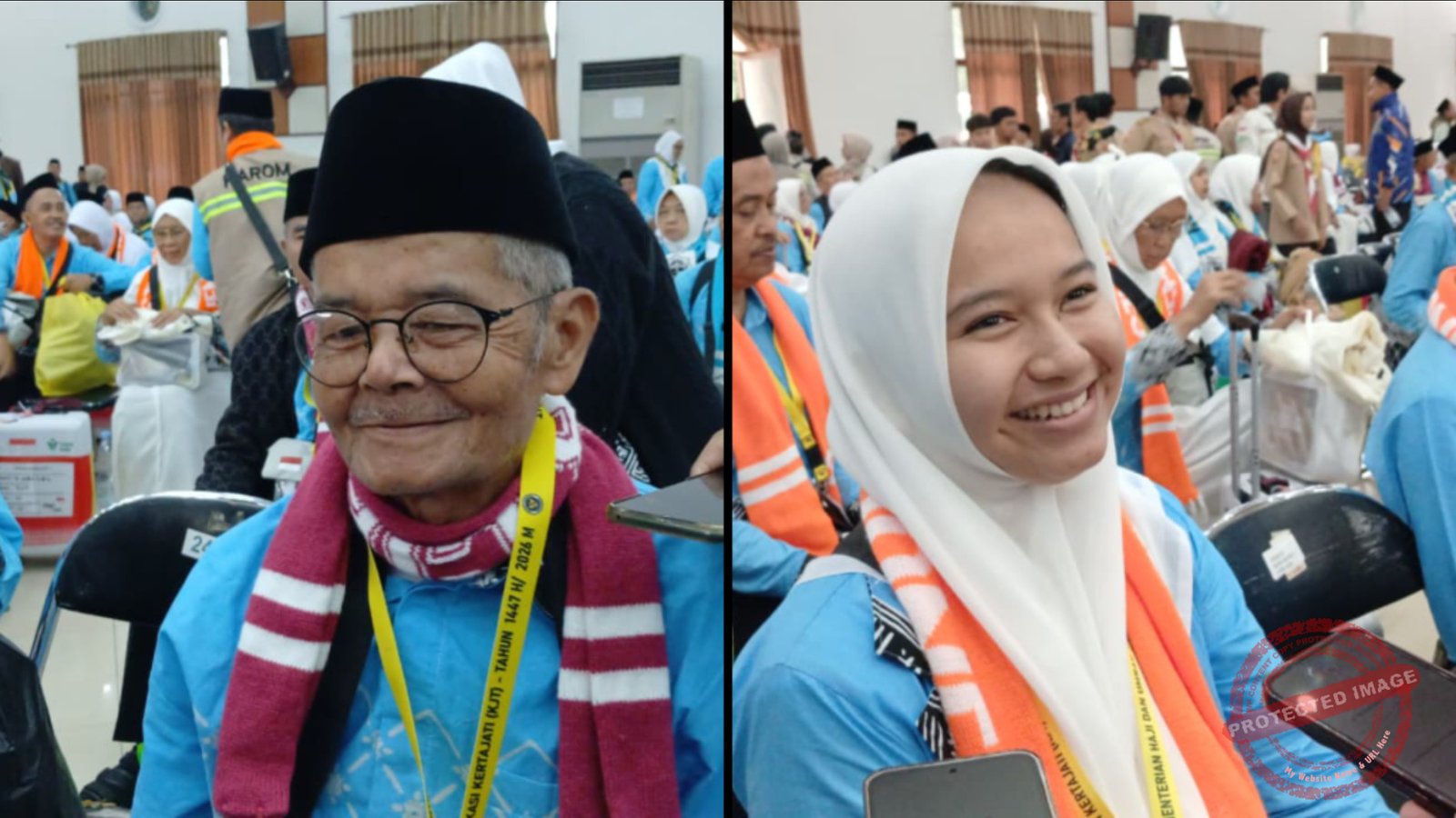 Jemaah Haji tertua kloter 31 Ciamis, Rusdi Maedi (kiri). Jemaah Haji termuda Dali Muharramatur Rabiah (kanan).