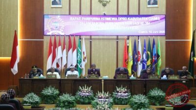 Dewan Perwakilan Rakyat Daerah (DPRD) Kabupaten Ciamis menggelar Rapat Paripurna Istimewa dalam rangka memperingati Hari Jadi ke-384 Kabupaten Ciamis Tahun 2026 di Gedung DPRD Ciamis, Jumat (12/6/2026). (Dok, foto. Istimewa).