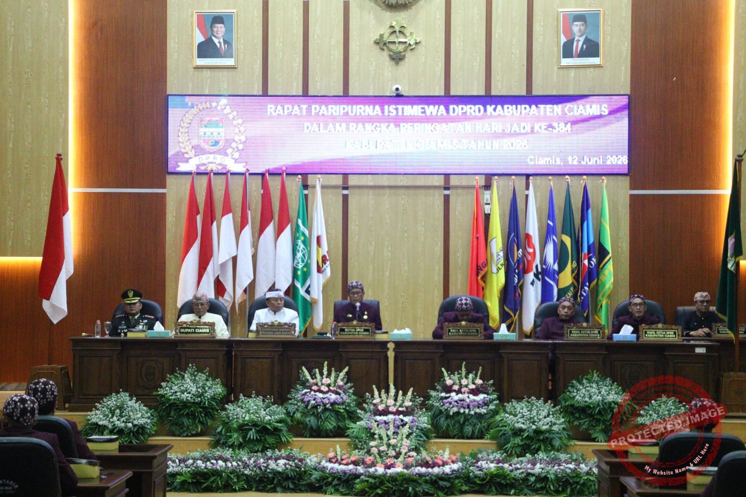 Dewan Perwakilan Rakyat Daerah (DPRD) Kabupaten Ciamis menggelar Rapat Paripurna Istimewa dalam rangka memperingati Hari Jadi ke-384 Kabupaten Ciamis Tahun 2026 di Gedung DPRD Ciamis, Jumat (12/6/2026). (Dok, foto. Istimewa).