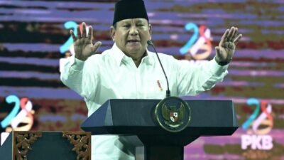 Presiden Prabowo Subianto saat menghadiri peringatan Hari Lahir (Harlah) ke-28 Partai Kebangkitan Bangsa (PKB) di Jakarta International Convention Center (JICC). (Dok, foto. BPMI Setpres)