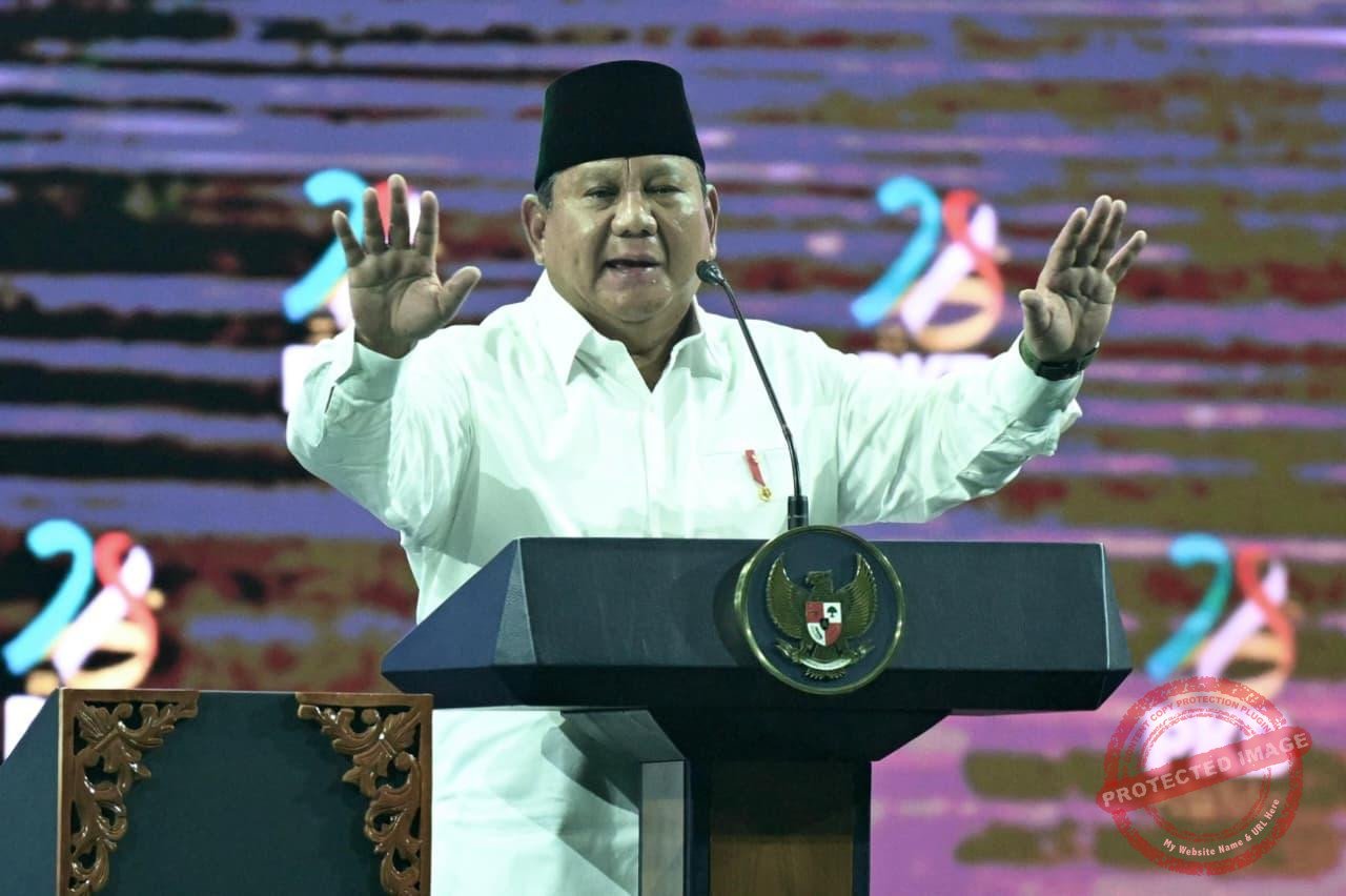 Presiden Prabowo Subianto saat menghadiri peringatan Hari Lahir (Harlah) ke-28 Partai Kebangkitan Bangsa (PKB) di Jakarta International Convention Center (JICC). (Dok, foto. BPMI Setpres)