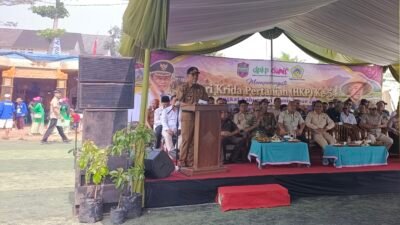 Bupati Ciamis, Herdiat Sunarya mengklaim angka pengangguran di Ciamis turun saat menghadiri HKP ke-54. (Dok, foto. Kondusif.com/fauza)