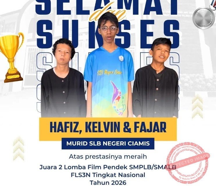 Ketiga siswa kreatif SLB Negeri Ciamis berhasil membawa pulang gelar Juara 2 dalam ajang Lomba Film Pendek untuk jenjang SMPLB/SMALB pada Festival dan Lomba Seni Sastra Siswa Nasional (FLS3N) Tahun 2026. (Dok, foto. Instagram/@slbnciamis.191)