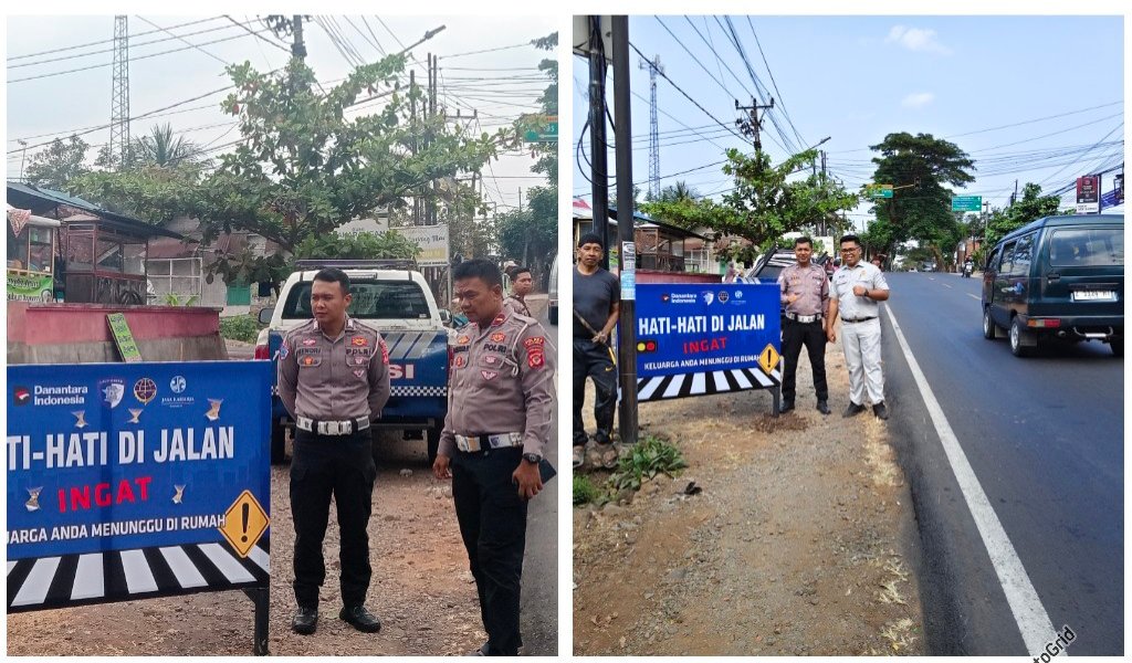 Foto: Kanit Gakkum Satlantas Polres Ciamis IPTU Herri Eriyawan Bersama Budi Bag Sarpras Jasaraharja Samsat Ciamis Usai Pemasangan Rambu Peringatan di Titik Rawan