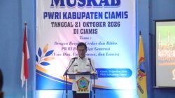 Bupati Ciamis, Herdiat Sunarya saat sambutan dalam acara Muskab PWRI Ciamis. (Dok, foto. Istimewa)