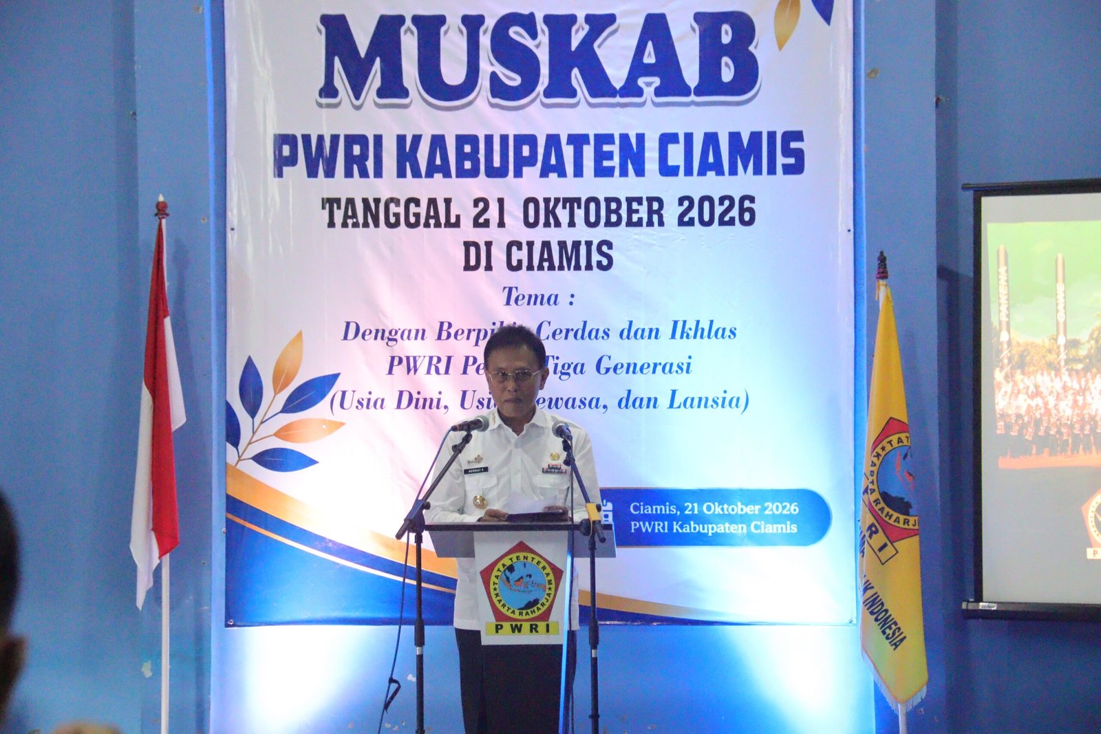 Bupati Ciamis, Herdiat Sunarya saat sambutan dalam acara Muskab PWRI Ciamis. (Dok, foto. Istimewa)